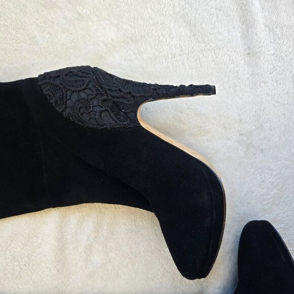 Betsey Johnson Over The Knee Leather Suede High Heel Boots Black Size 8 1/2 - Picture 3 of 10